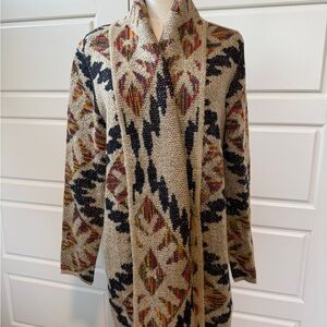Woven Heart Beige and Black Patterned Cardigan
